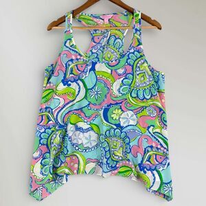 Lilly Pulitzer Womens Silk Tank Top Colorful Fish Resort Wear Tropical Size Lrg